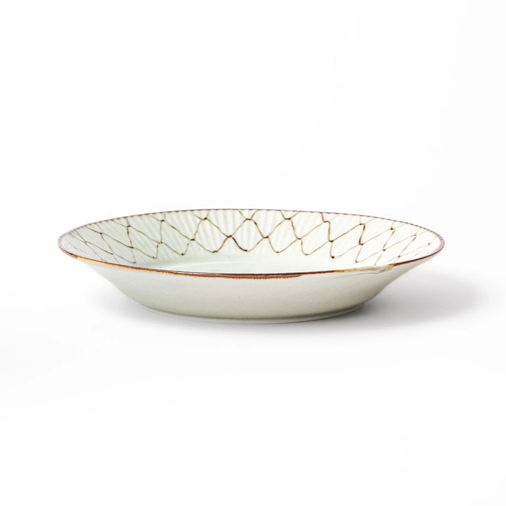 Rustic diamond weave ceramic salad plate in off white glaze