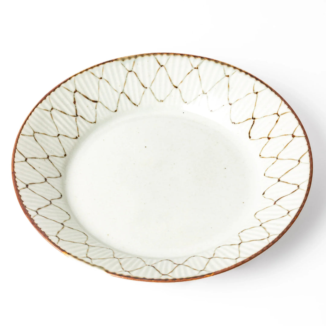Rustic diamond weave ceramic salad plate in off white glaze