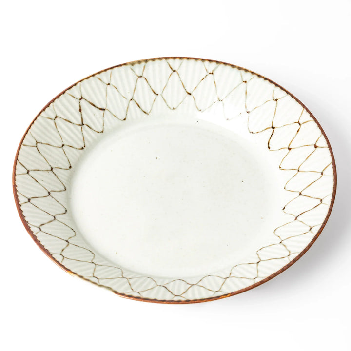 Rustic diamond weave ceramic salad plate in off white glaze