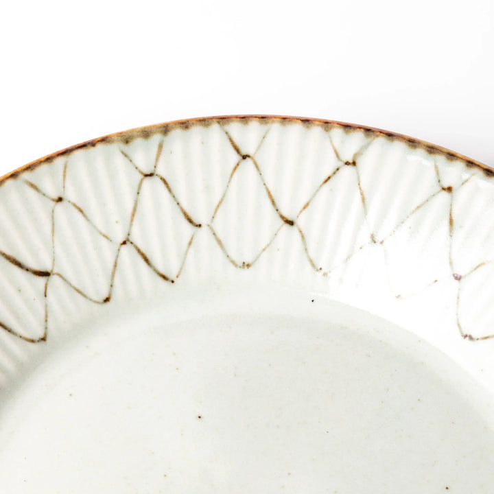 Rustic diamond weave ceramic salad plate in off white glaze