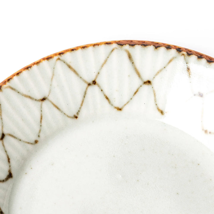 Rustic diamond weave ceramic sauce dish in off white glaze