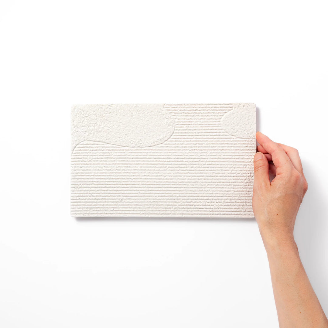 White Japanese ceramic dinner plate with ridged texture and matte gloss contrast for refined elegant dining.