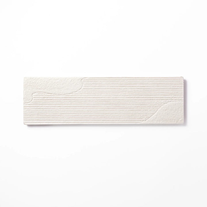 Rectangular white Japanese ceramic serving plate with ridged texture and matte gloss contrast for dining.