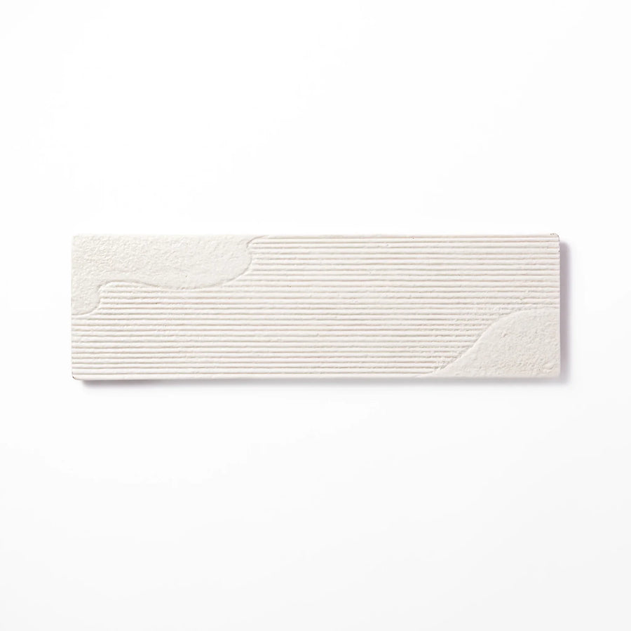 Rectangular white Japanese ceramic serving plate with ridged texture and matte gloss contrast for dining.
