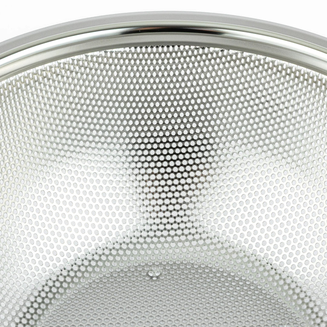 Japanese stainless steel mixing bowl and mesh strainer set, featuring an extra large colander for kitchen prep