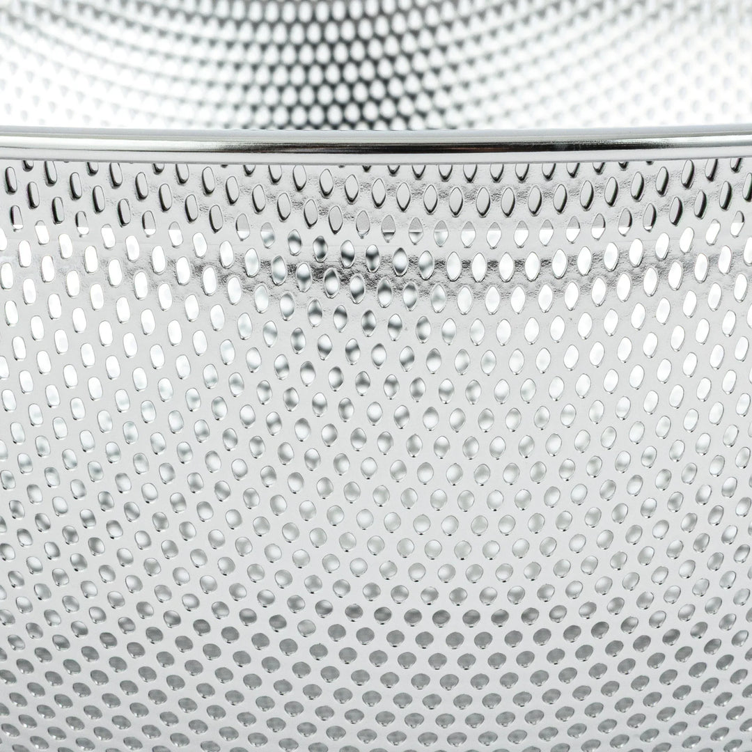 Japanese stainless steel mixing bowl and mesh strainer set, featuring an extra large colander for kitchen prep