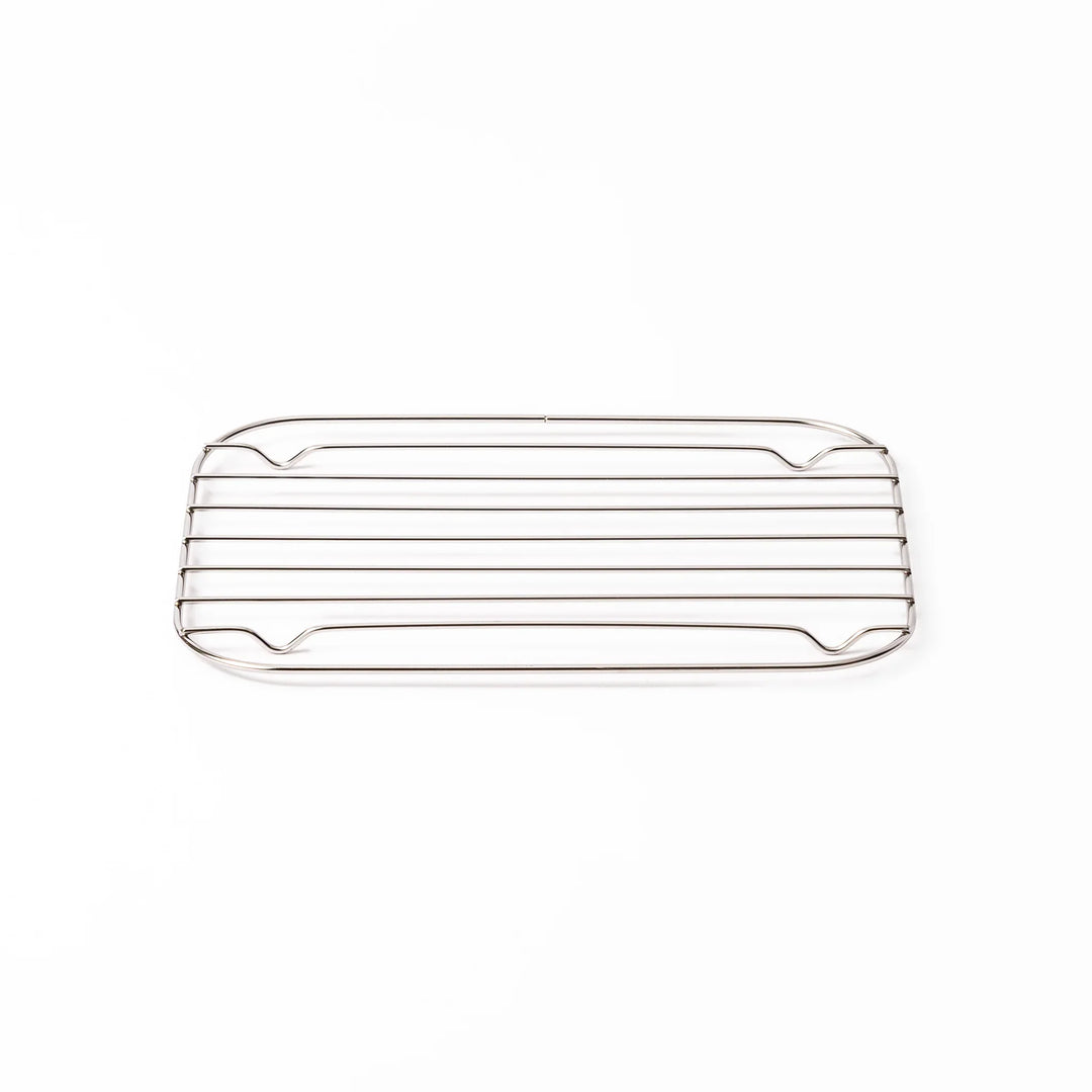 Small Japanese stainless steel prep tray wire rack, a durable cooling grate perfect for tempura and oil draining