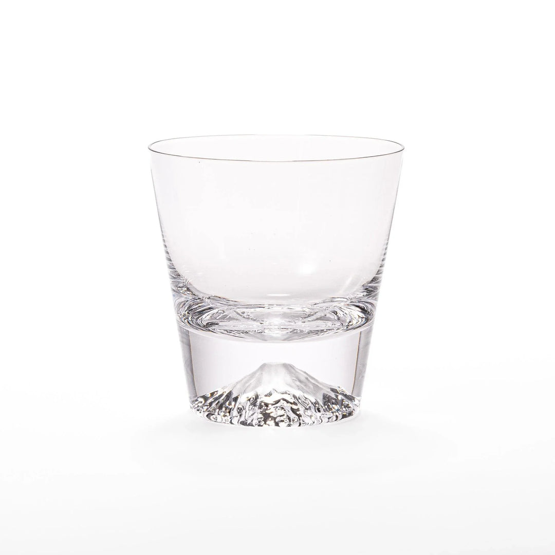 Clear glass featuring an embossed design of Mount Fuji at the base. Ideal for serving cold beverages.