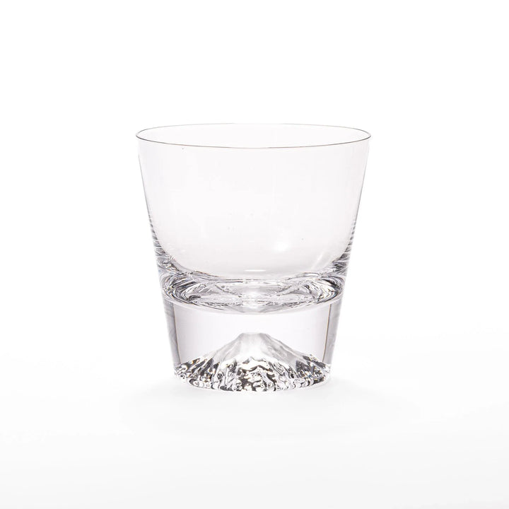 Clear glass featuring an embossed design of Mount Fuji at the base. Ideal for serving cold beverages.