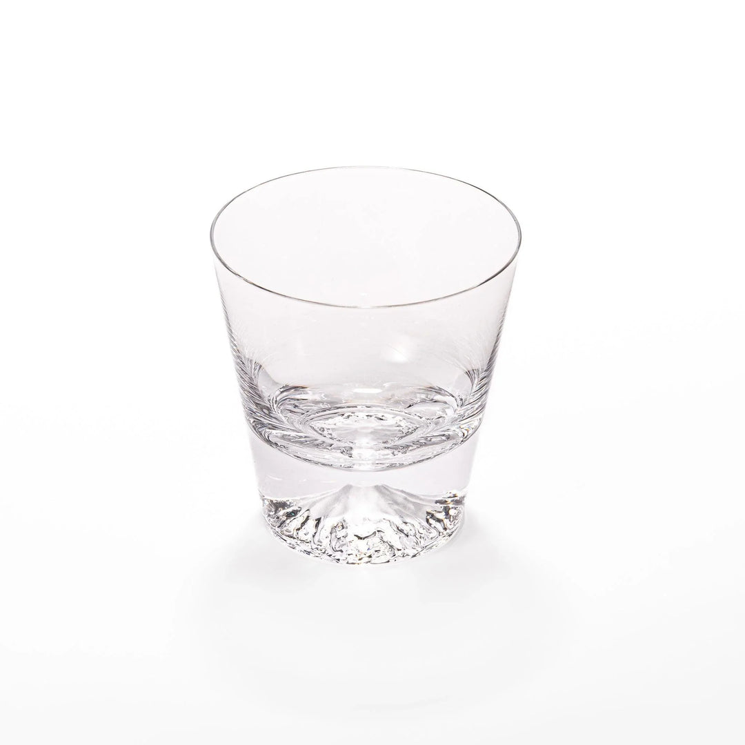 Clear glass featuring an embossed design of Mount Fuji at the base. Ideal for serving cold beverages.