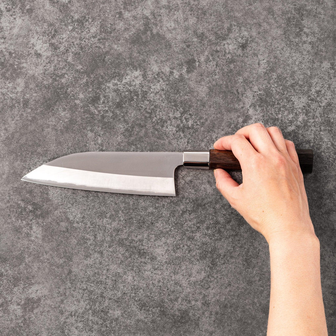 Funayuki all-purpose knife with durable stainless steel blade and walnut wood handle for versatile kitchen prep.