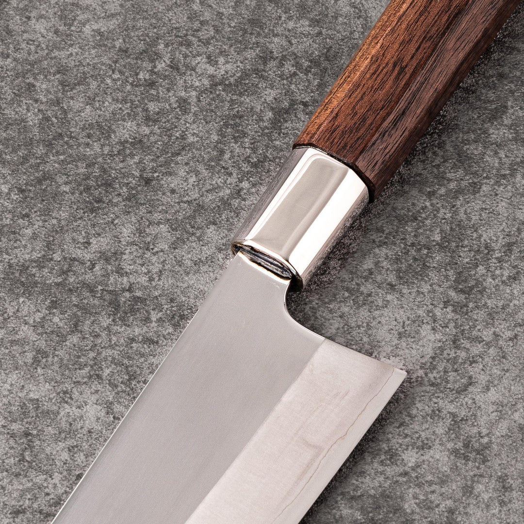 Funayuki all-purpose knife with durable stainless steel blade and walnut wood handle for versatile kitchen prep.