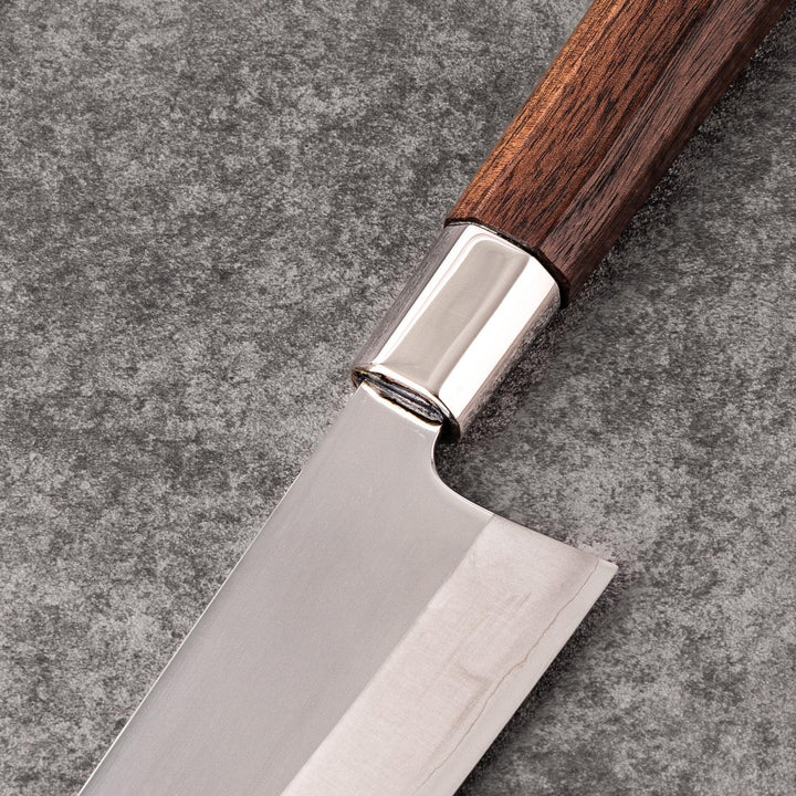 Funayuki all-purpose knife with durable stainless steel blade and walnut wood handle for versatile kitchen prep.