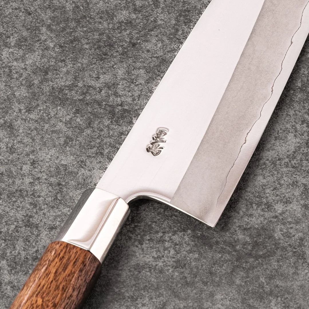 Funayuki all-purpose knife with durable stainless steel blade and walnut wood handle for versatile kitchen prep.