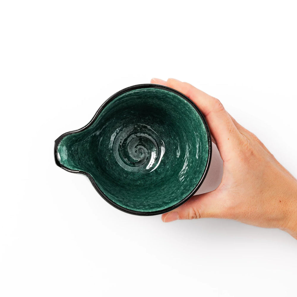 Turkish blue Japanese ceramic sake pourer with rustic earthy base and textured glaze, perfect for traditional sake serving