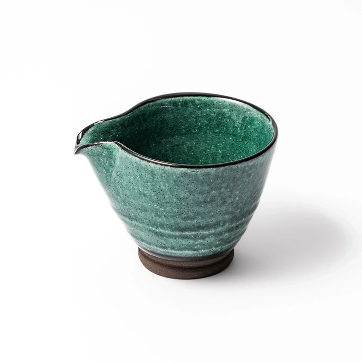 Turkish blue Japanese ceramic sake pourer with rustic earthy base and textured glaze, perfect for traditional sake serving