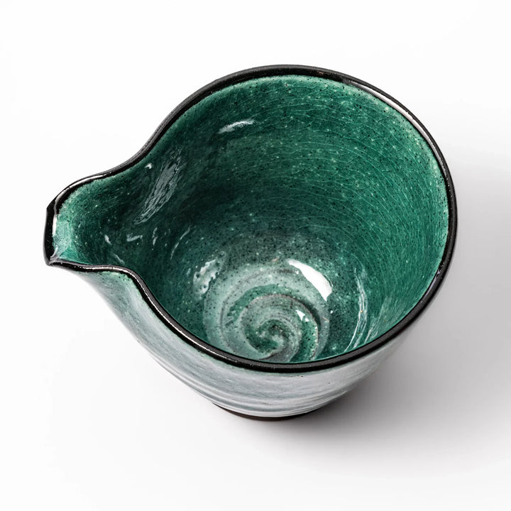 Turkish blue Japanese ceramic sake pourer with rustic earthy base and textured glaze, perfect for traditional sake serving