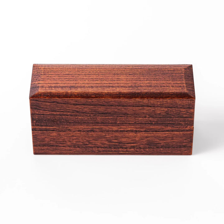Rectangular Japanese two tier bento box made of dark brown paulownia wood with sleek minimalist design.