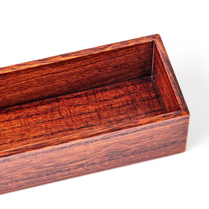Rectangular Japanese two tier bento box made of dark brown paulownia wood with sleek minimalist design.