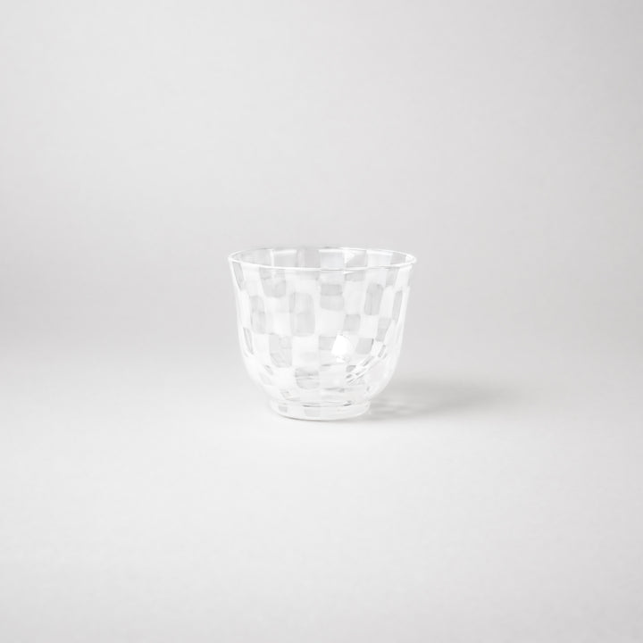 Vintage checkered glass tea cup with textured pattern clear Japanese style tumbler for tea water or sake minimalist tableware