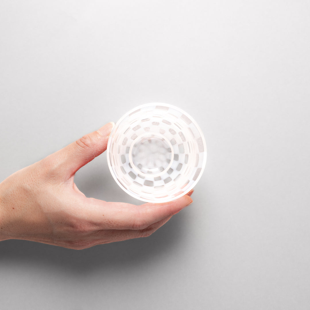 Vintage checkered glass tea cup with textured pattern clear Japanese style tumbler for tea water or sake minimalist tableware