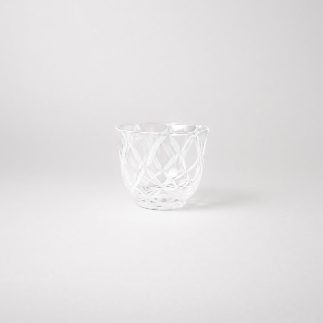 Vintage lattice glass tea cup with etched pattern clear Japanese style tumbler for tea water or sake minimalist tableware