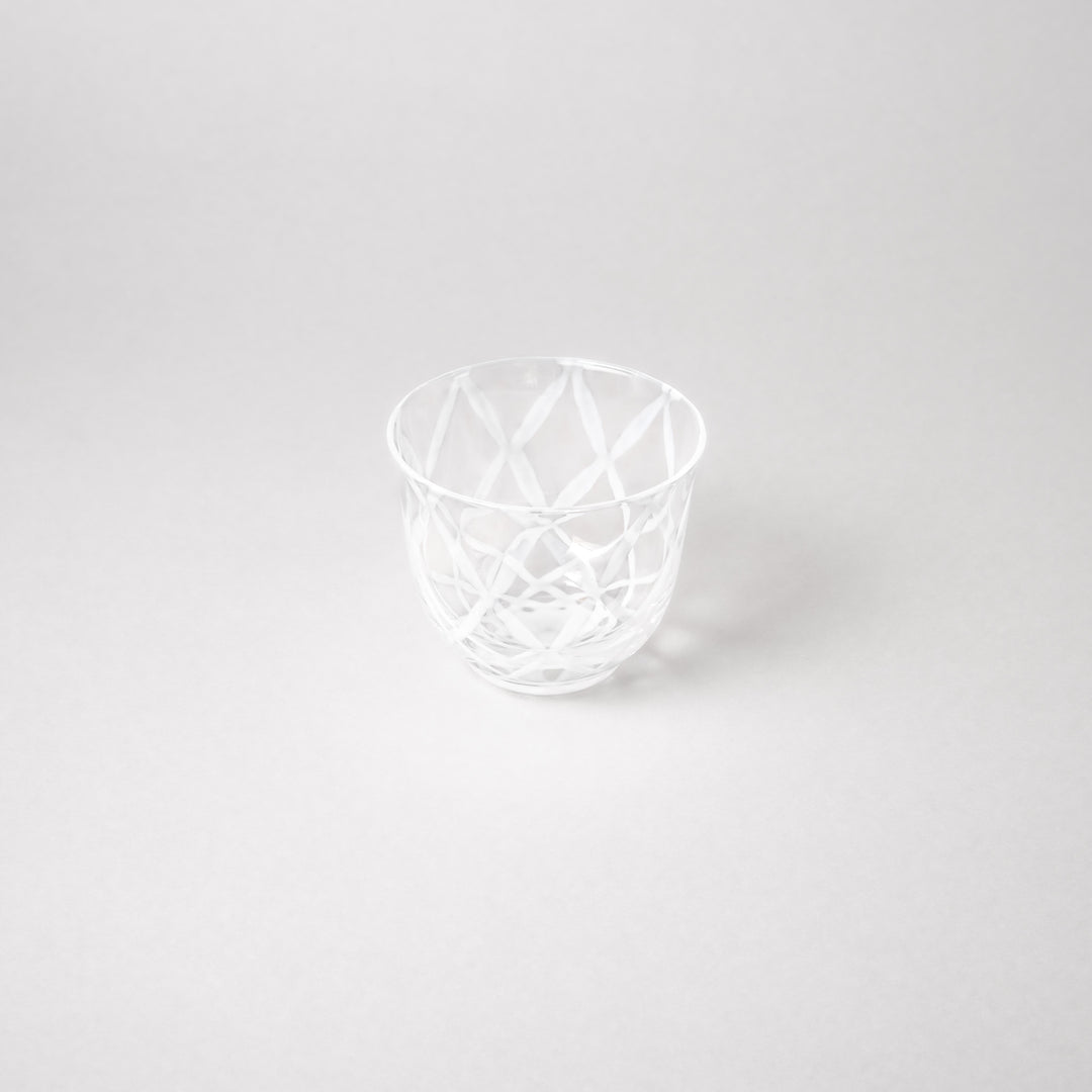 Vintage lattice glass tea cup with etched pattern clear Japanese style tumbler for tea water or sake minimalist tableware