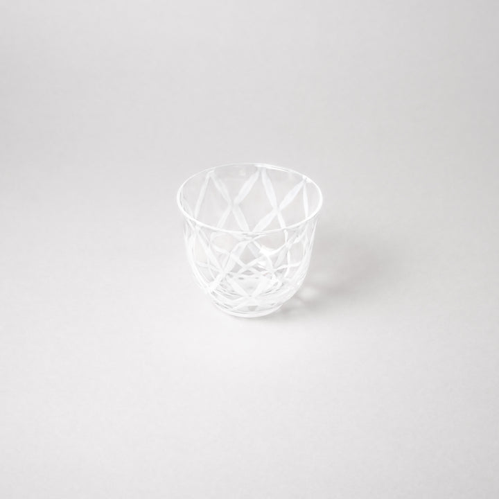 Vintage lattice glass tea cup with etched pattern clear Japanese style tumbler for tea water or sake minimalist tableware