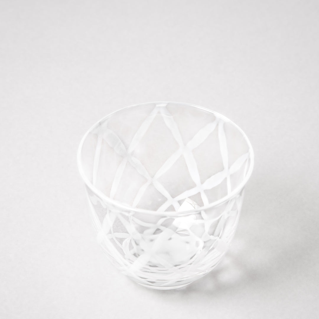 Vintage lattice glass tea cup with etched pattern clear Japanese style tumbler for tea water or sake minimalist tableware