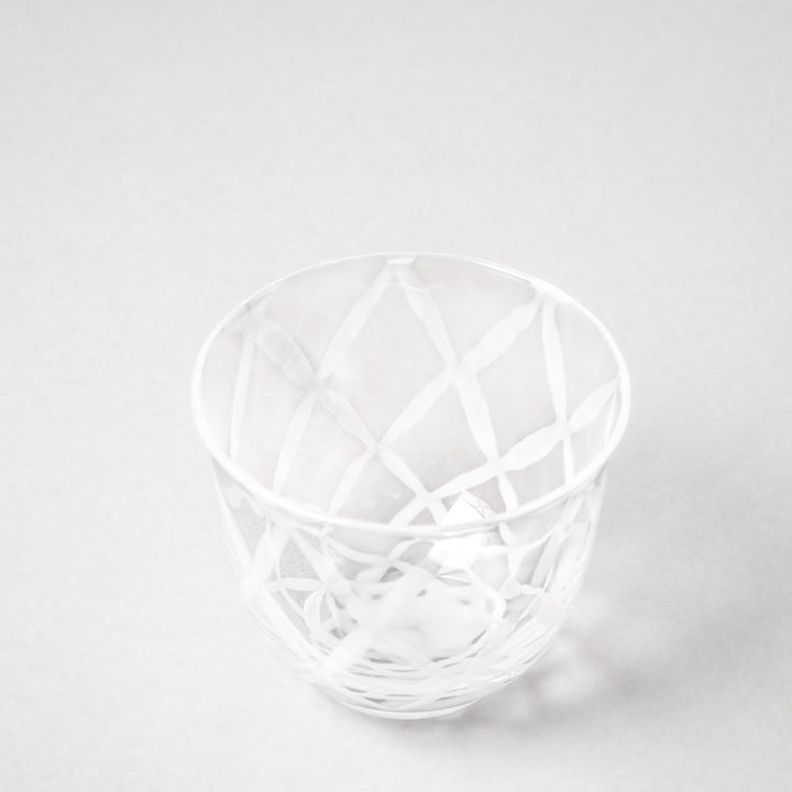 Vintage lattice glass tea cup with etched pattern clear Japanese style tumbler for tea water or sake minimalist tableware
