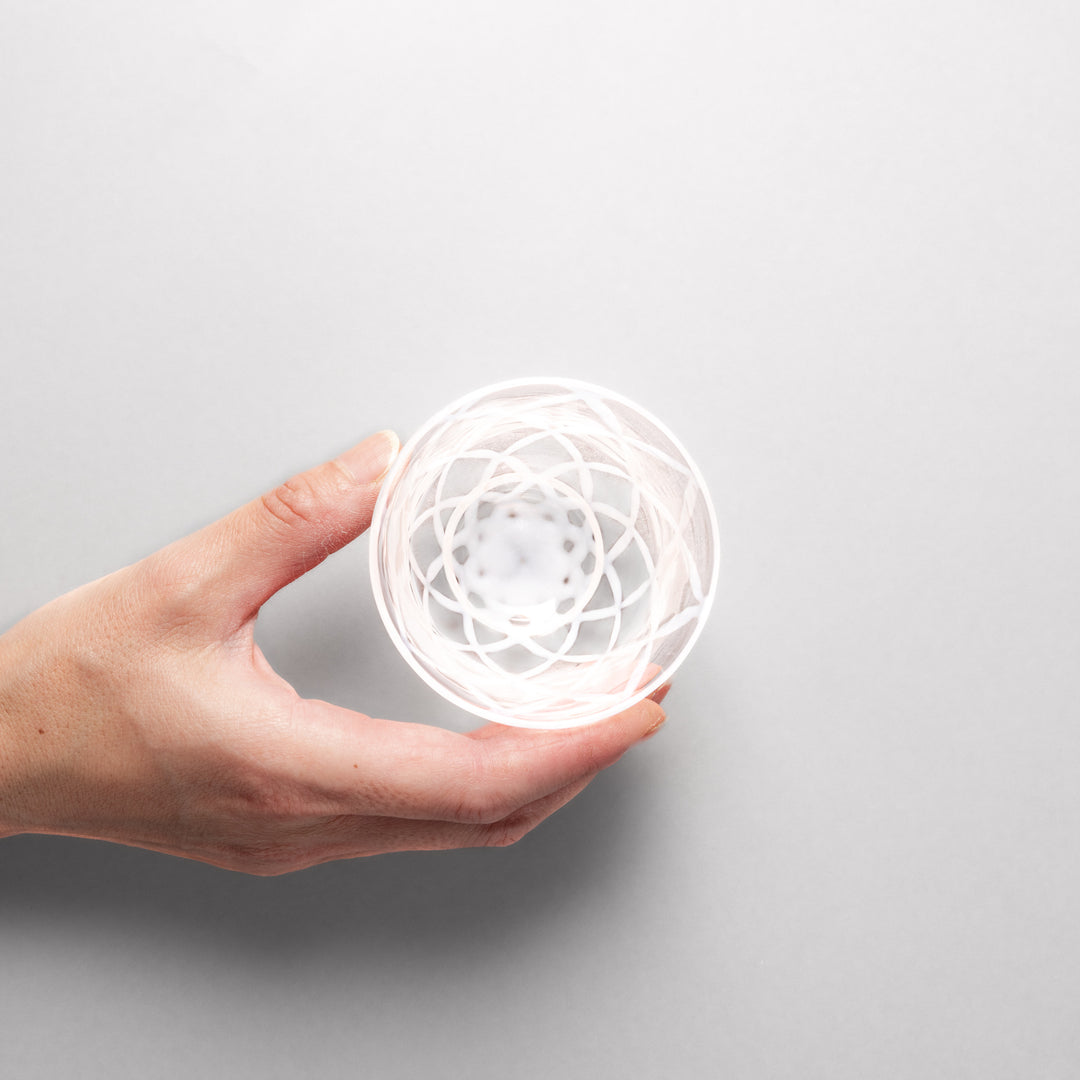 Vintage lattice glass tea cup with etched pattern clear Japanese style tumbler for tea water or sake minimalist tableware