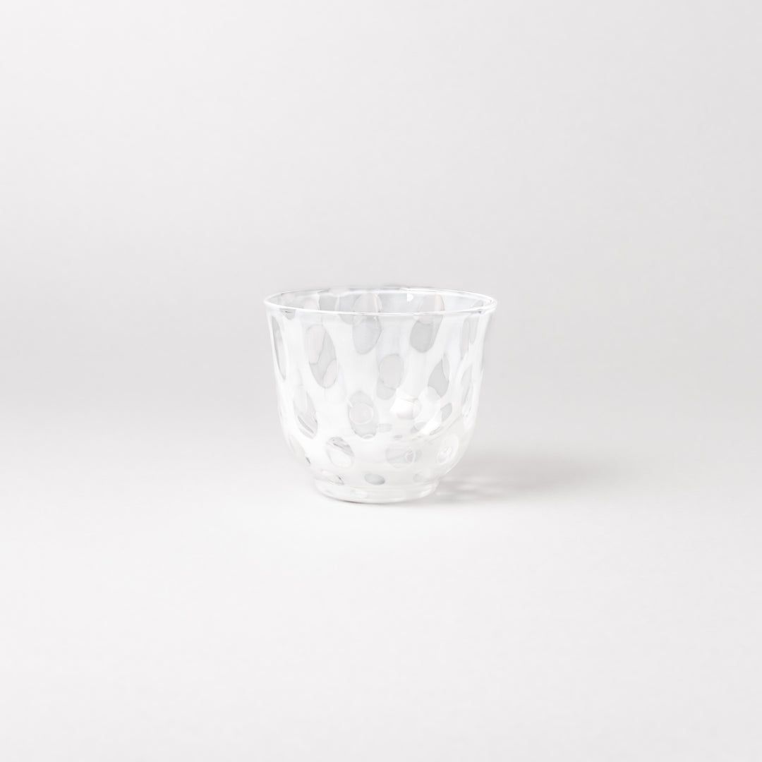 Vintage polka dot glass tea cup with textured pattern clear Japanese style tumbler for tea water or sake minimalist tableware