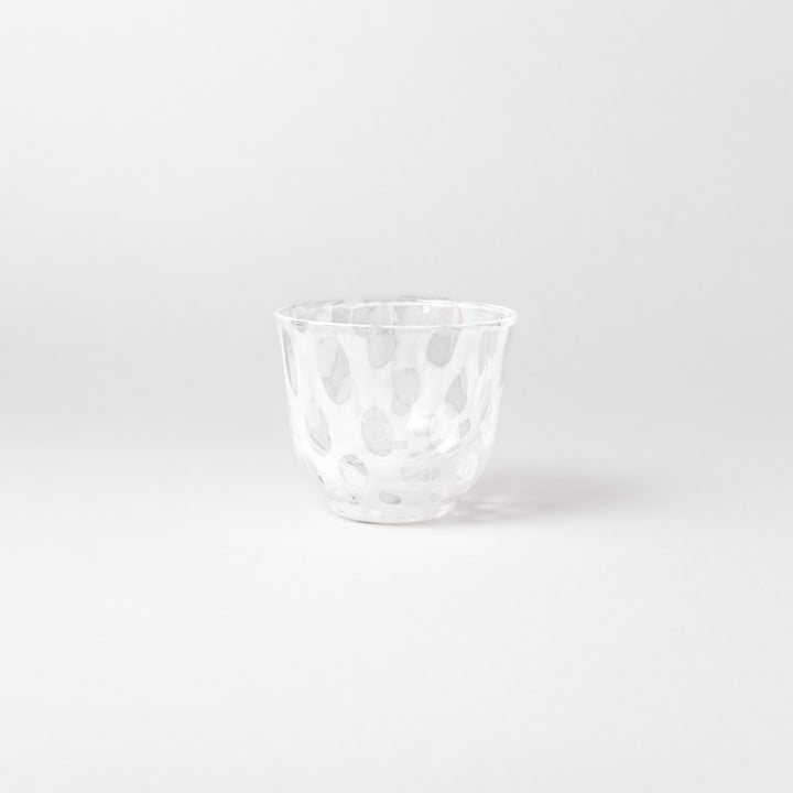 Vintage polka dot glass tea cup with textured pattern clear Japanese style tumbler for tea water or sake minimalist tableware