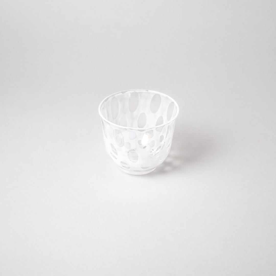 Vintage polka dot glass tea cup with textured pattern clear Japanese style tumbler for tea water or sake minimalist tableware
