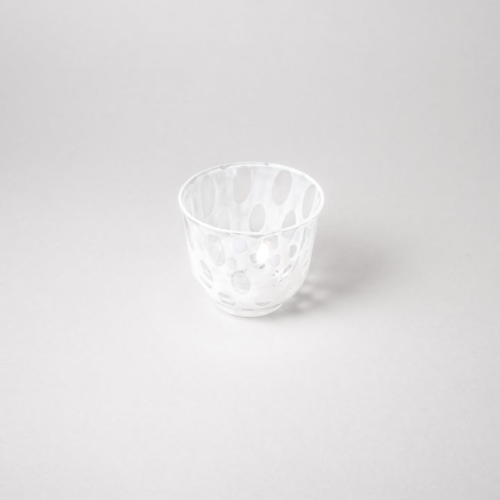 Vintage polka dot glass tea cup with textured pattern clear Japanese style tumbler for tea water or sake minimalist tableware