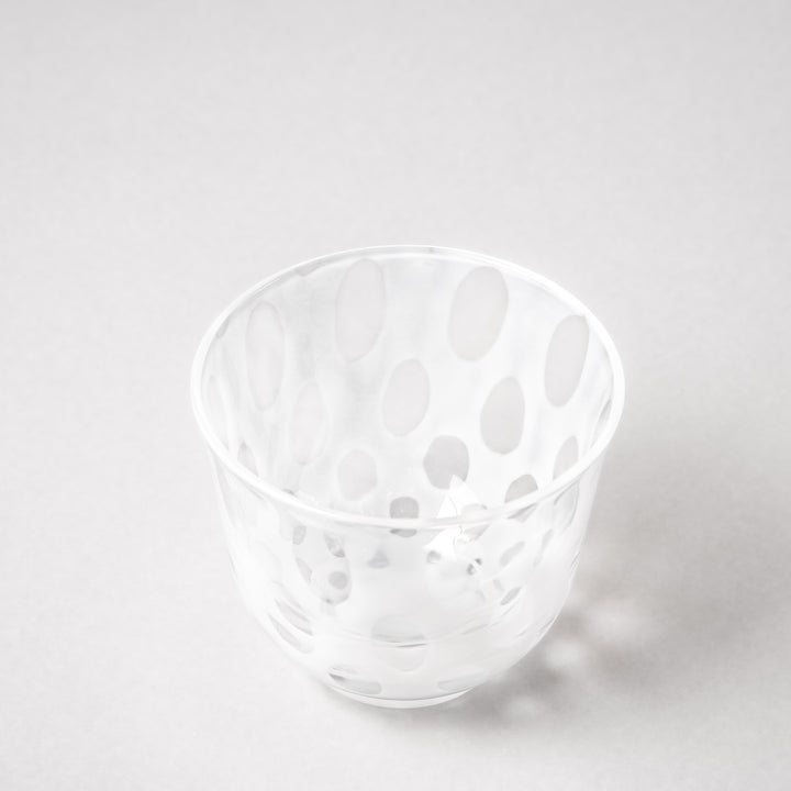 Vintage polka dot glass tea cup with textured pattern clear Japanese style tumbler for tea water or sake minimalist tableware