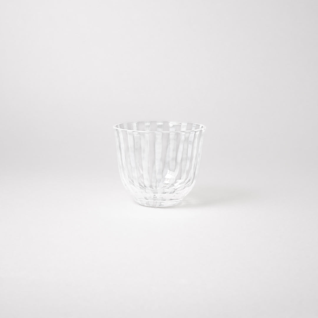 Vintage striped glass tea cup with vertical ridges clear Japanese style tumbler for tea water or sake minimalist tableware