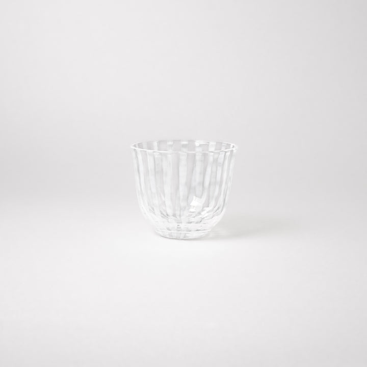 Vintage striped glass tea cup with vertical ridges clear Japanese style tumbler for tea water or sake minimalist tableware
