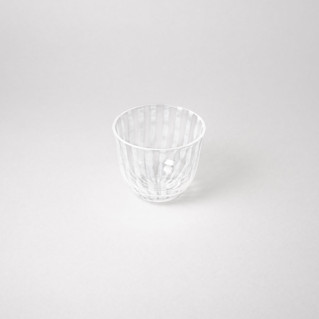 Vintage striped glass tea cup with vertical ridges clear Japanese style tumbler for tea water or sake minimalist tableware