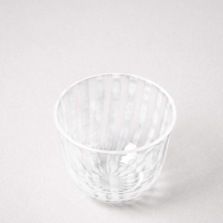Vintage striped glass tea cup with vertical ridges clear Japanese style tumbler for tea water or sake minimalist tableware