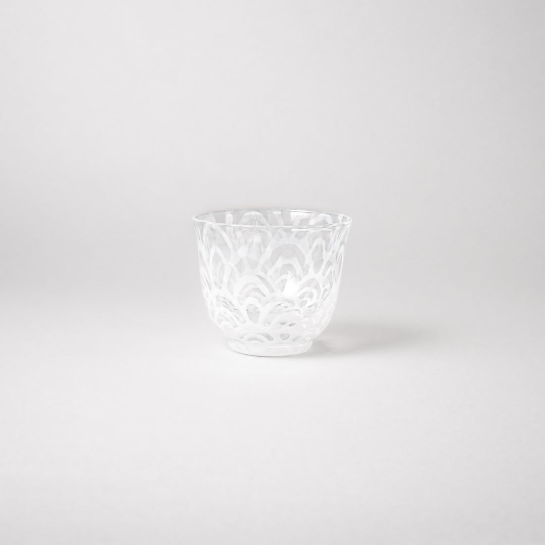 Vintage wave pattern glass tea cup with etched design clear Japanese style tumbler for tea water or sake minimalist tableware