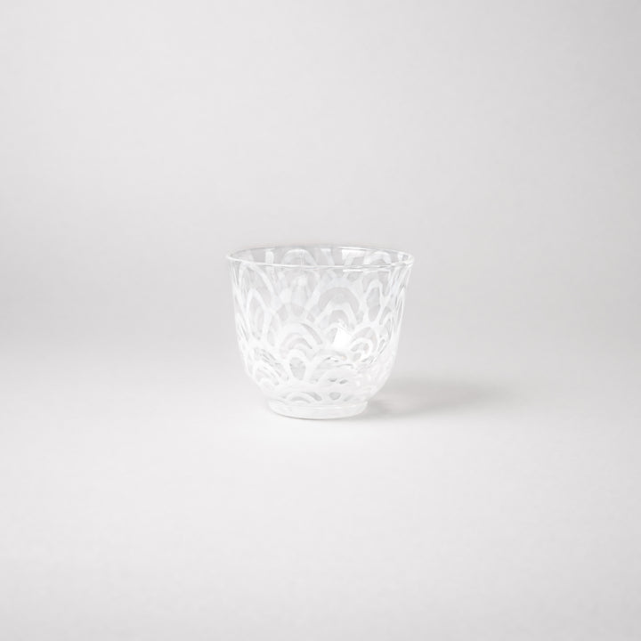Vintage wave pattern glass tea cup with etched design clear Japanese style tumbler for tea water or sake minimalist tableware