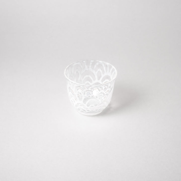 Vintage wave pattern glass tea cup with etched design clear Japanese style tumbler for tea water or sake minimalist tableware