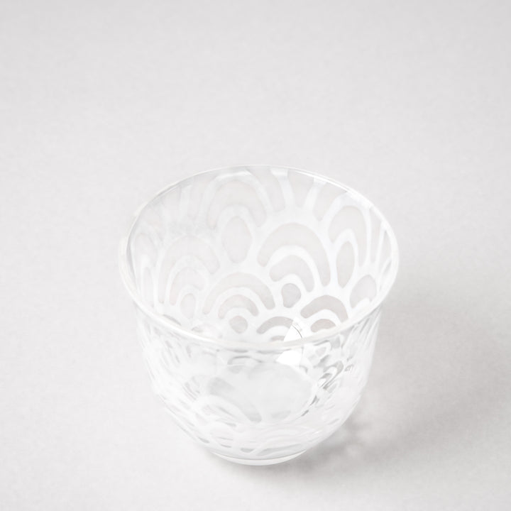 Vintage wave pattern glass tea cup with etched design clear Japanese style tumbler for tea water or sake minimalist tableware