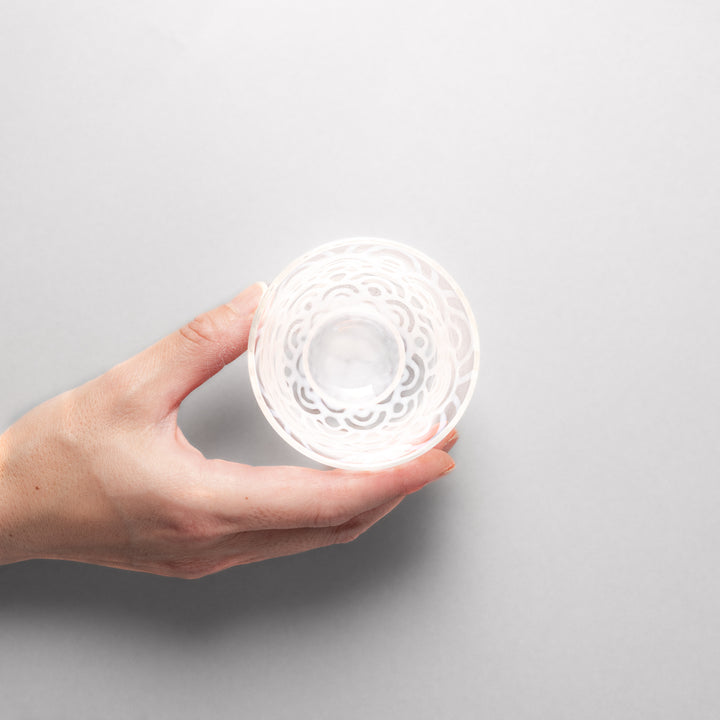 Vintage wave pattern glass tea cup with etched design clear Japanese style tumbler for tea water or sake minimalist tableware