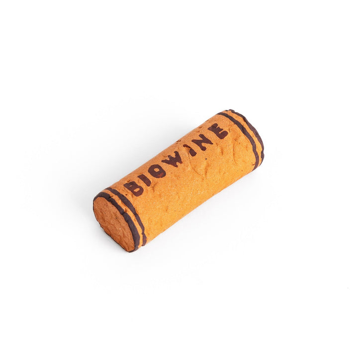 Fun chopstick rest shaped like a wine cork, featuring the word "BIOWINE" printed in bold on the side for a playful touch.