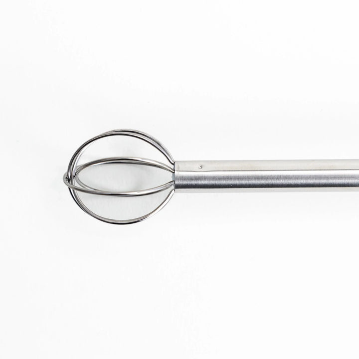 Double-ended stainless steel mini whisk with balloon-shaped heads on both sides