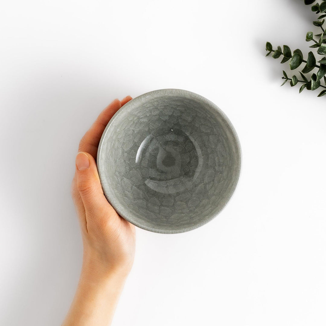Azure clay matcha bowl with a smooth cracked texture, offering a calming, elegant design for an enjoyable tea experience.
