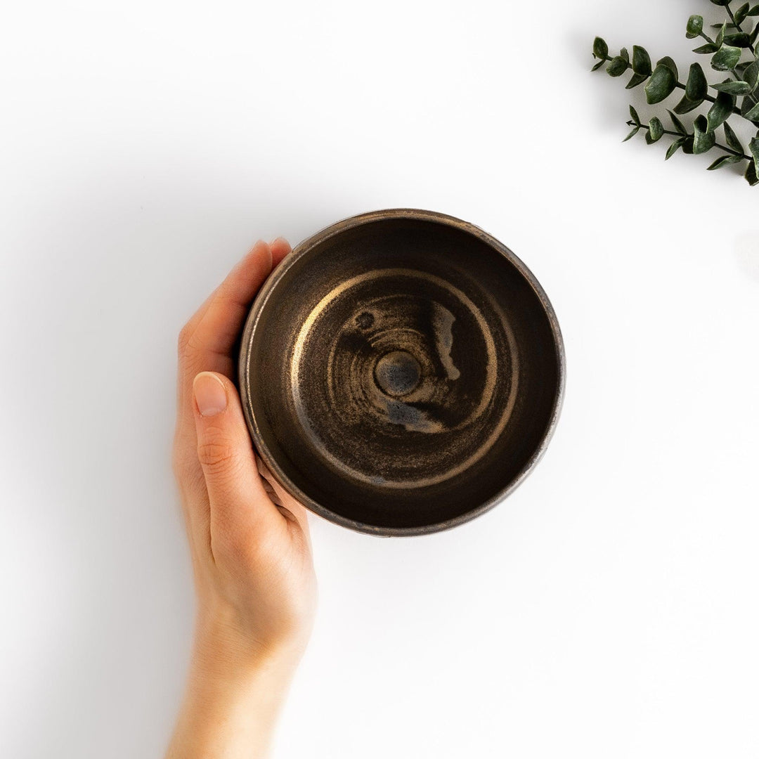 Black Ember Matcha Bowl with a rustic, textured design in dark tones, perfect for a modern and elegant matcha tea experience.