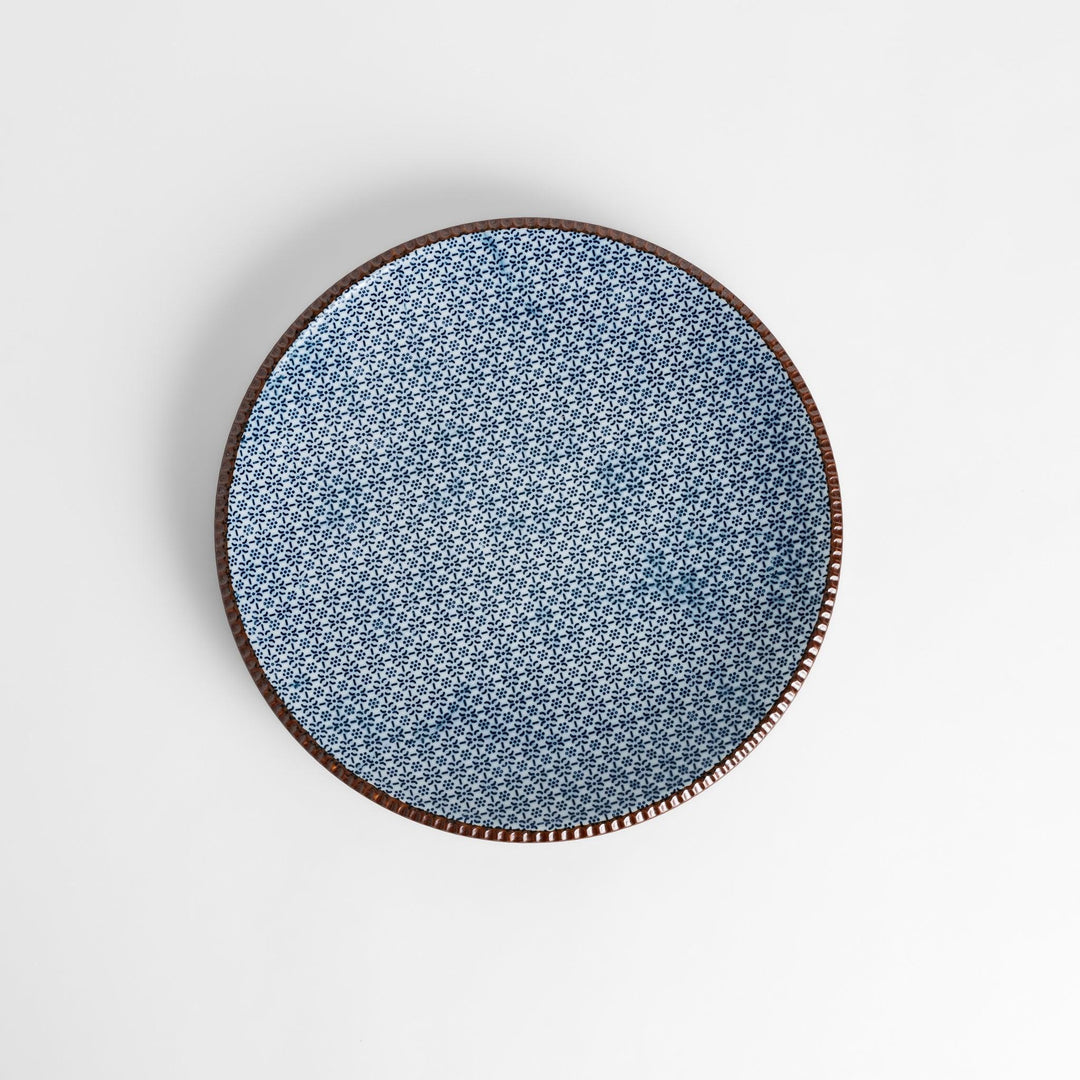 Blue and gray Japanese Sesame Dinner Plate with subtle textured glaze and modern minimalist tableware design.